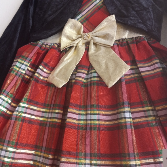 Little Girls 2T-16.5 Long-Sleeve Lurex Plaid Dress & Velvet Cardigan - Picture 6 of 6